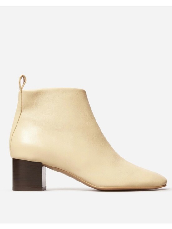 Everlane Shoes - Everlane Day Boot, Cream Leather Ankle Boots, Block Heel, Side Zipper US 10.5